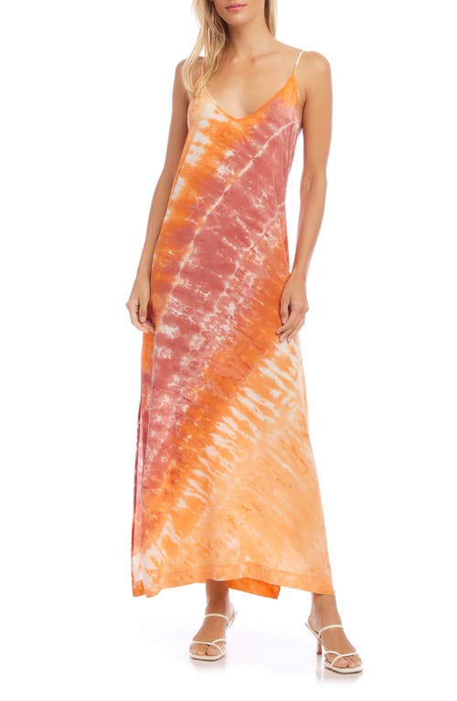 Fifteen Twenty Tie Dye Silk Crêpe De Chine Slipdress In Coral/orange Tie Dye