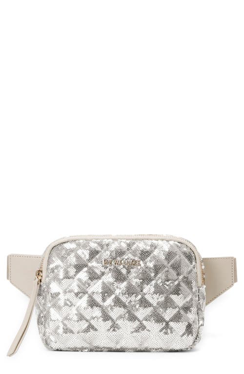 Madison Quilted Sequin Belt Bag in Ice Sequin