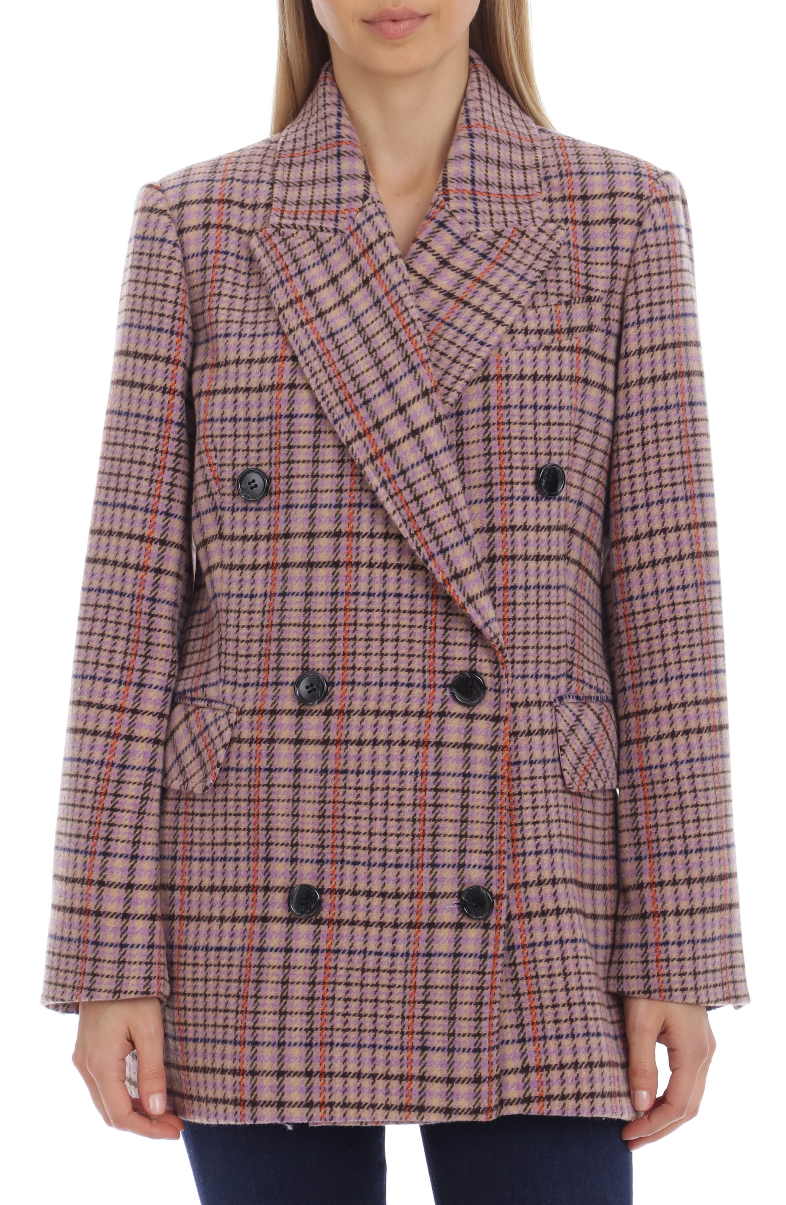checked double breasted coat