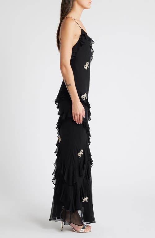 LOVESHACKFANCY LOVESHACKFANCY RIALTO BOW EMBELLISHED RUFFLE SILK DRESS