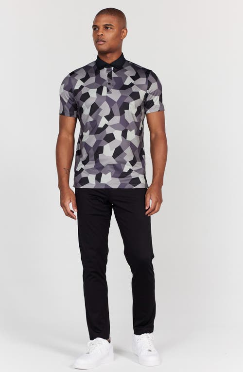 Shop Redvanly Baron Geometric Camo Performance Golf Polo In Tuxedo/grey