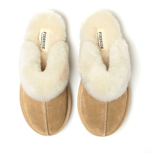 Dearfoams Fireside Melton Genuine Shearling Platform Scuff Slipper In Sand