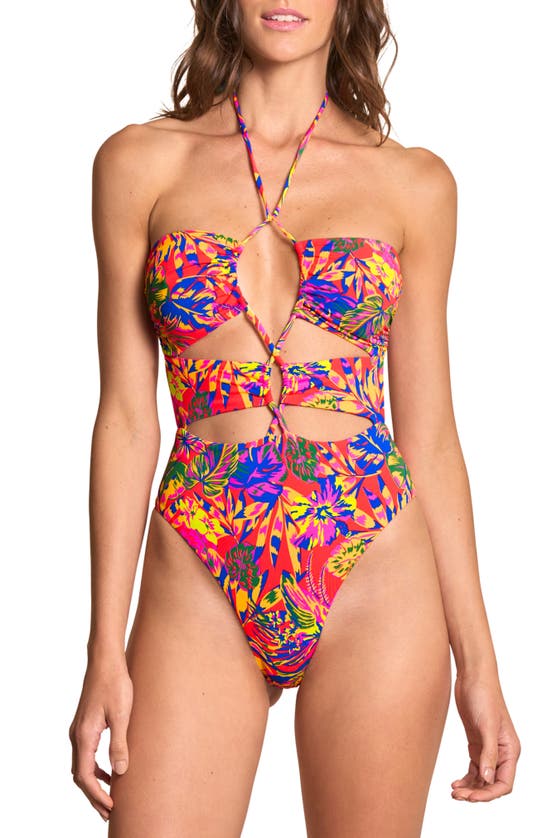 Shop Maaji Amazonas Savage Cutout Reversible One-piece Swimsuit In Red Multicolor