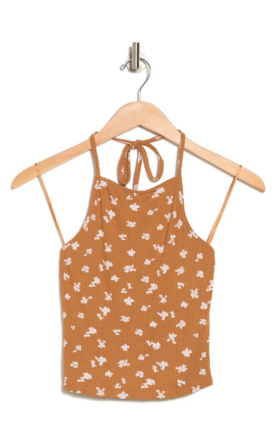 O'neill Seashore Floral Rib Halter Top In Chipmunk