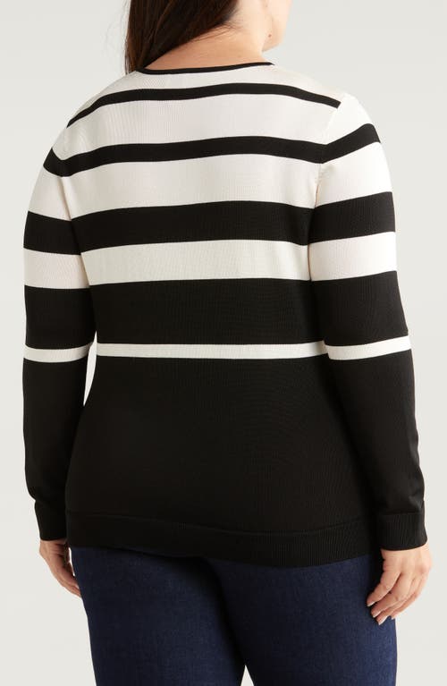 Shop Anne Klein Stripe Crewneck Sweater In Anne Black/anne White