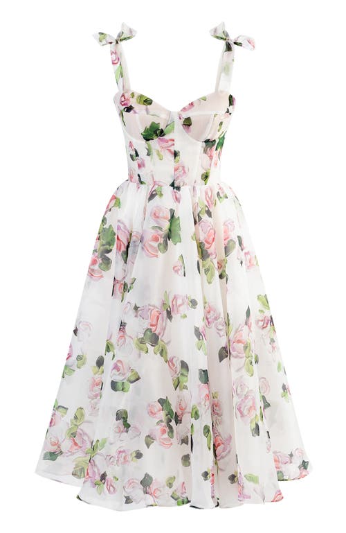 Milla Tender Floral Midi Tie-strap Dress In White