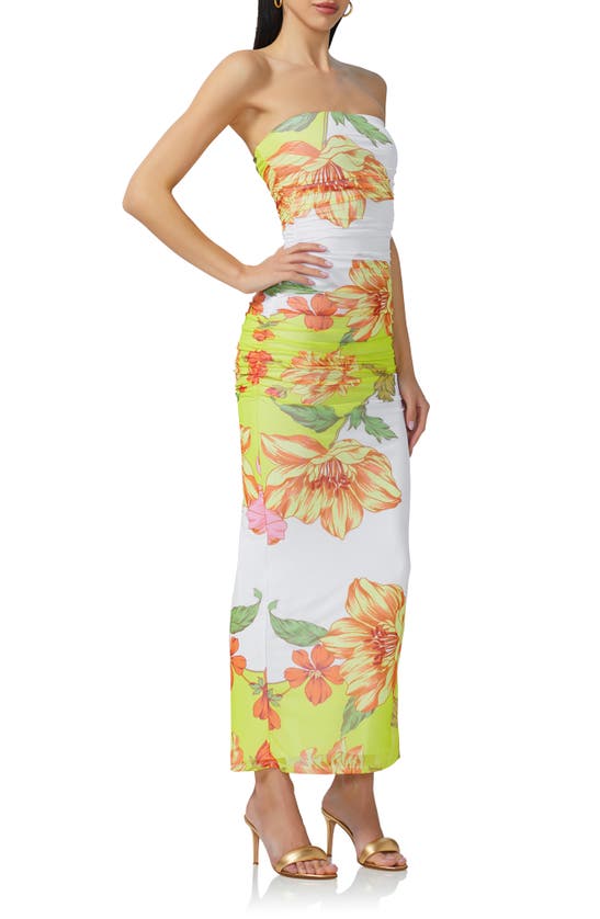 Shop Afrm Marlo Ruched Strapless Dress In Color Block Floral