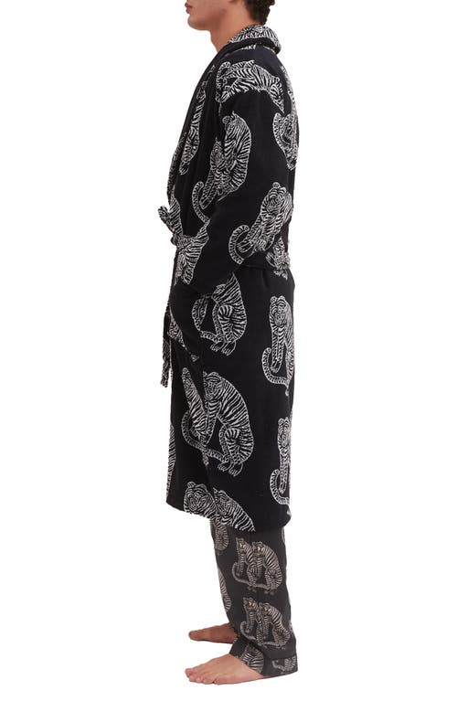 Desmond & Dempsey Print Cotton Terry Cloth Robe In Black