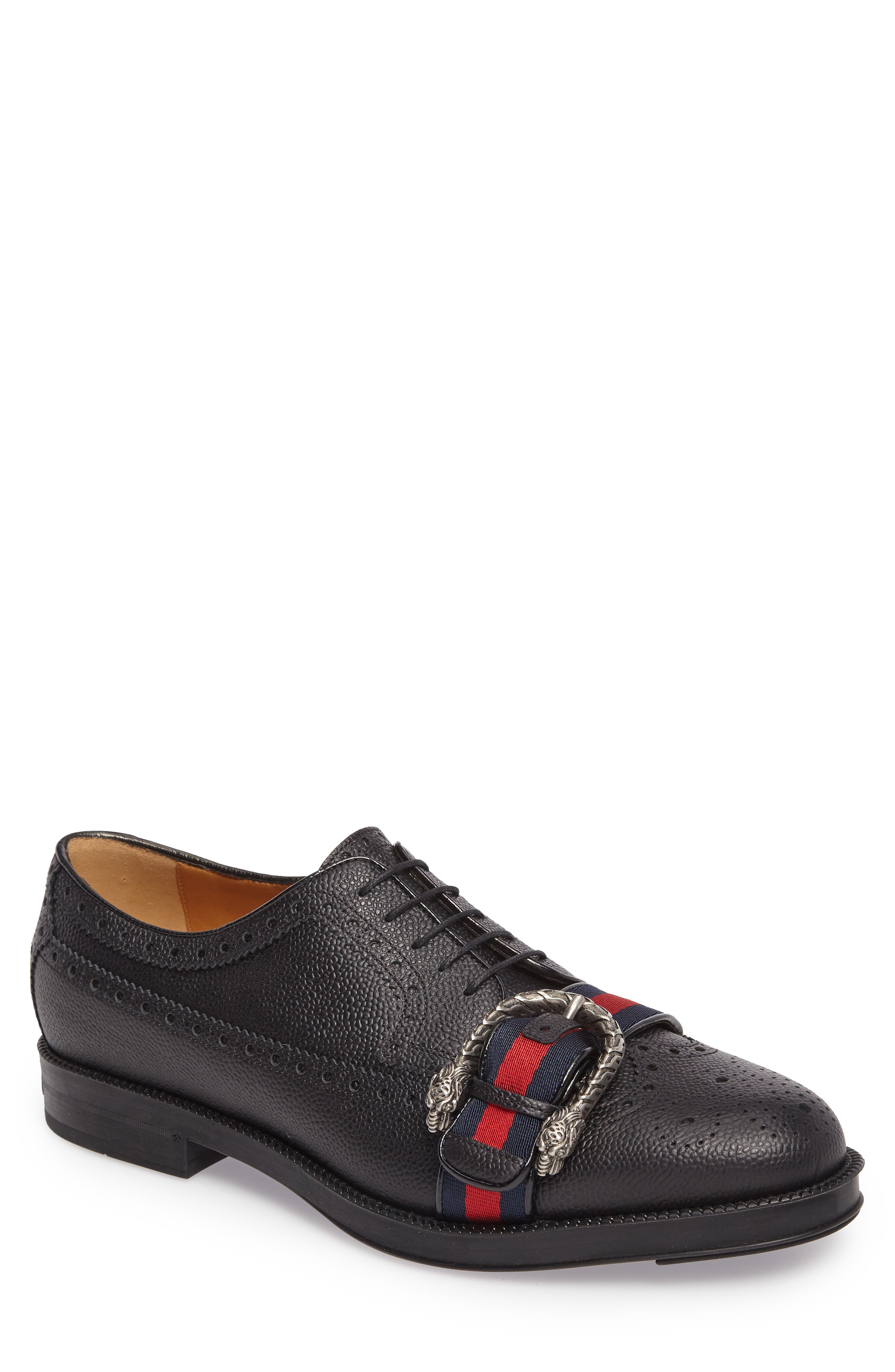 Gucci Web Detail Leather Brogue Derby 