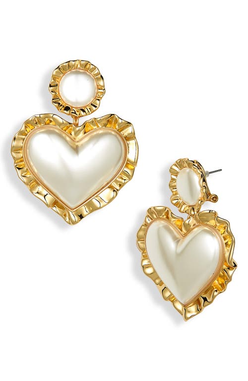 Heart Ruffle Drop Earrings in Pearl