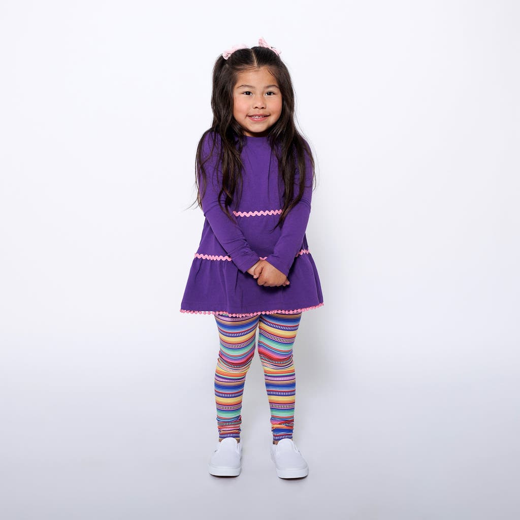 Mixed Up Clothing Girls Tiered Tunic And Legging Set In Purple Multicolor Stripe