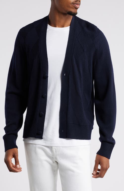 Shop Officine Generale Officine Générale Murray Argyle Merino Wool Cardigan In Dark Navy