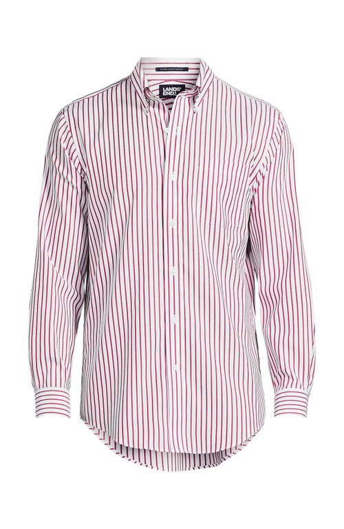 Shop Lands' End Traditional Fit Solid No Iron Supima Pinpoint Buttondown Collar Dress Shirt In White/red Stripes