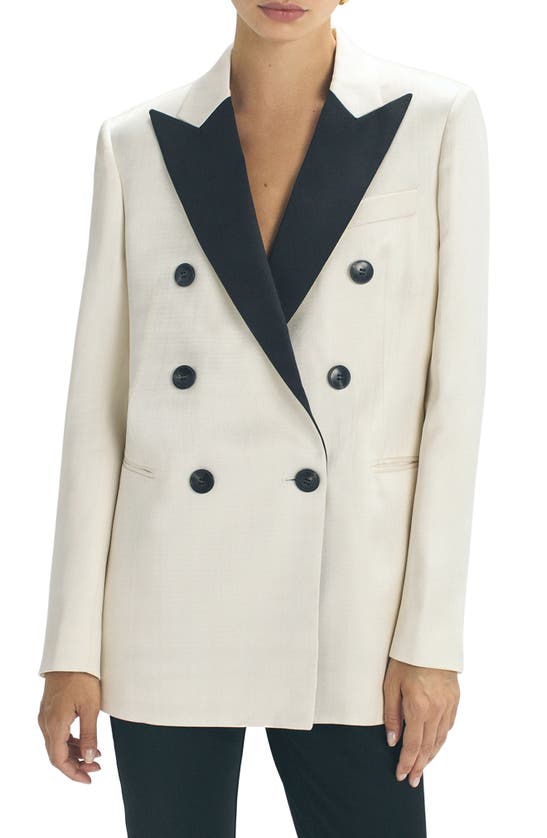 Reiss White Textured Double Breasted Blazer In Black/ White