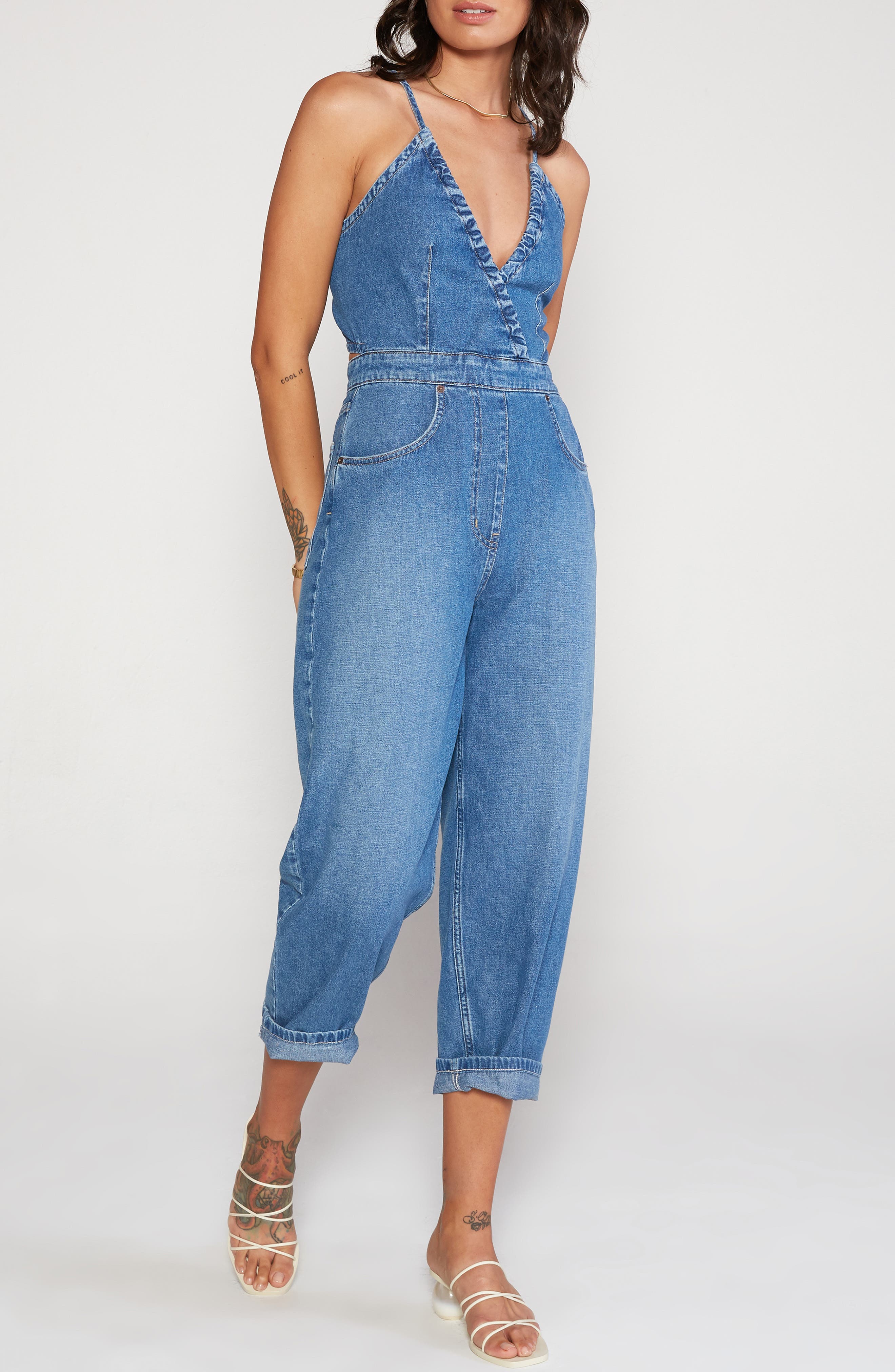 ÉTICA Birdie Halter Denim Jumpsuit 