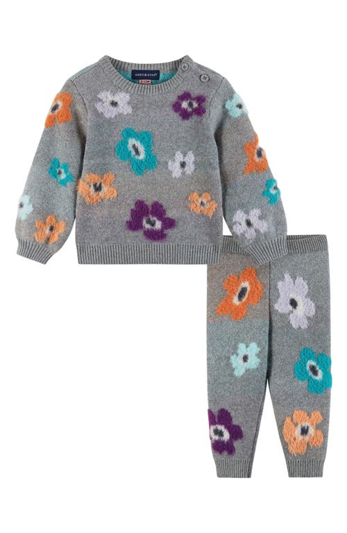 Shop Andy & Evan Floral Sweater & Pants Set In Grey Flowers