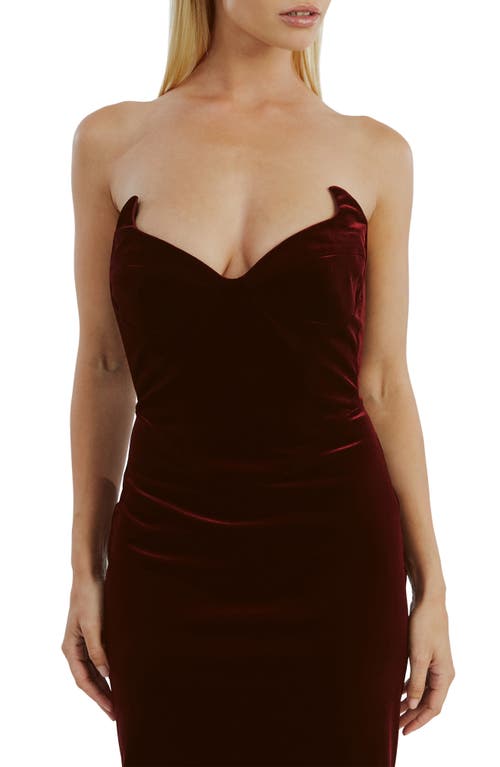 Bardot Camellia Strapless Velour Dress In Burgundy
