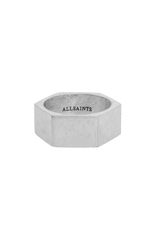 Shop Allsaints Sterling Silver Hexagonal Band Ring In Warm Silver