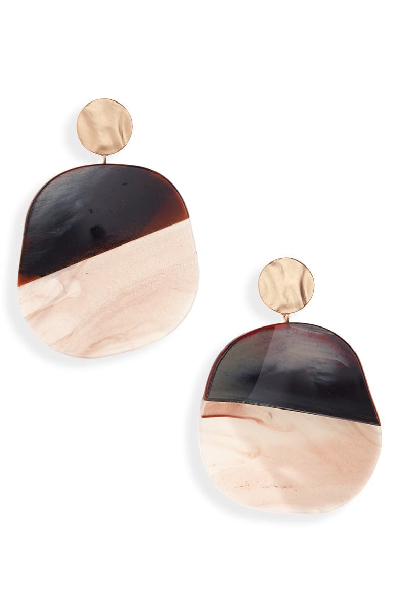 Large Resin Circle Drop Earrings, Main, color, BROWN MULTI- GOLD