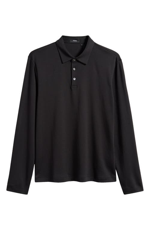 Shop Theory Long Sleeve Cotton Polo In Black