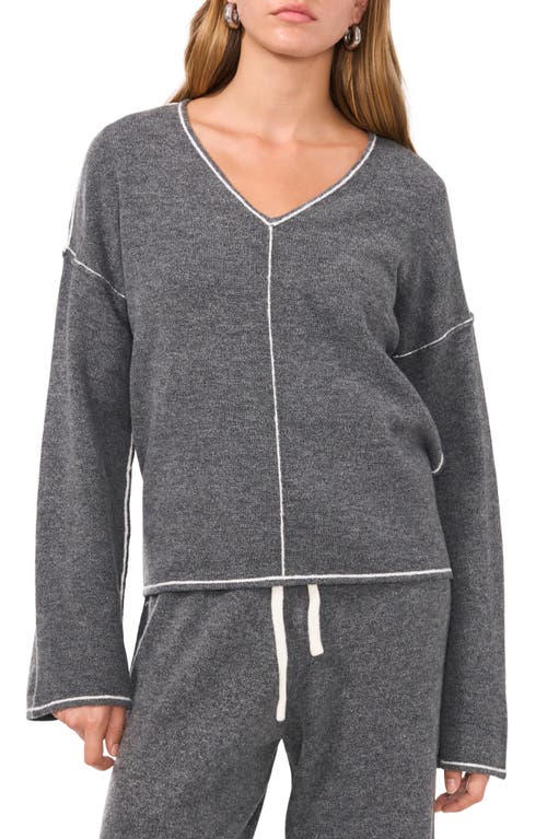 Shop 1.state Contrast Seam V-neck Sweater In Salt/pepper Heather