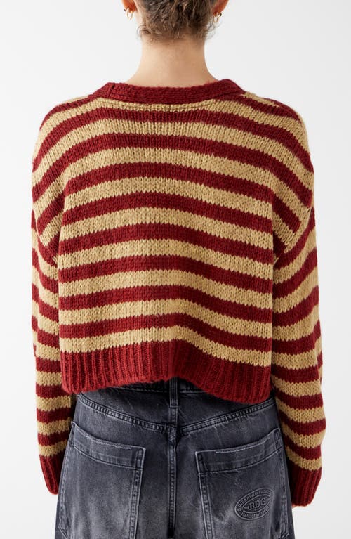 Shop Bdg Urban Outfitters Laguna Stripe Crop Cardigan In Red Camel