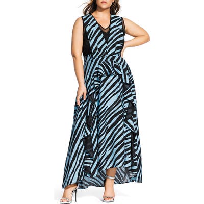 Plus Size City Chic Blue Zebra Maxi Dress, Black