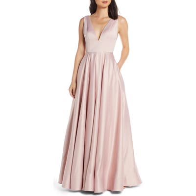 MAC Duggal Plunging V-Neck Ballgown, Pink
