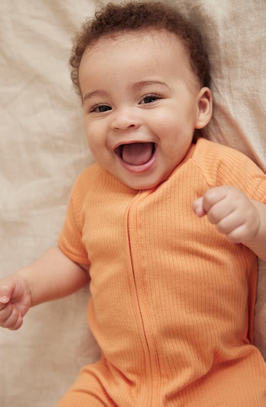 Mori Rib Fitted One-piece Short Pajamas In Ribbed Orange