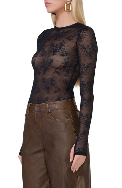 Shop Afrm Kaylee Semisheer Floral Lace Top In Noir