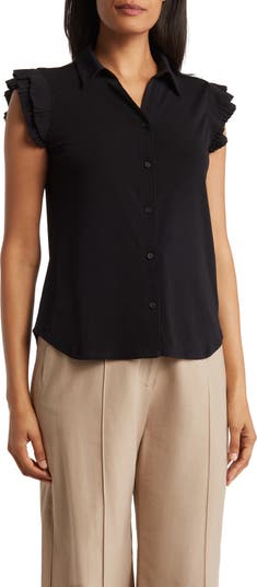 Adrianna Papell Pleated Cap Sleeve Button Up Shirt Nordstromrack