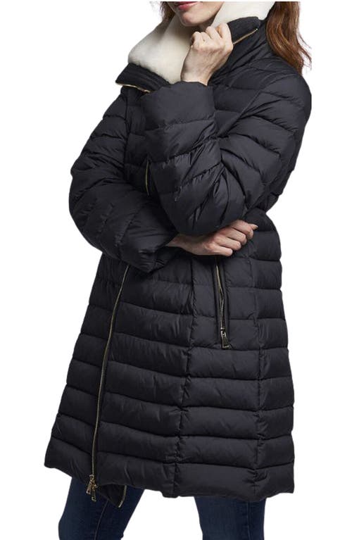 Blue Duck Channel Quilted Water Resistant 700-fill Power Down Puffer Jacket With Genuine-shearling T In Black