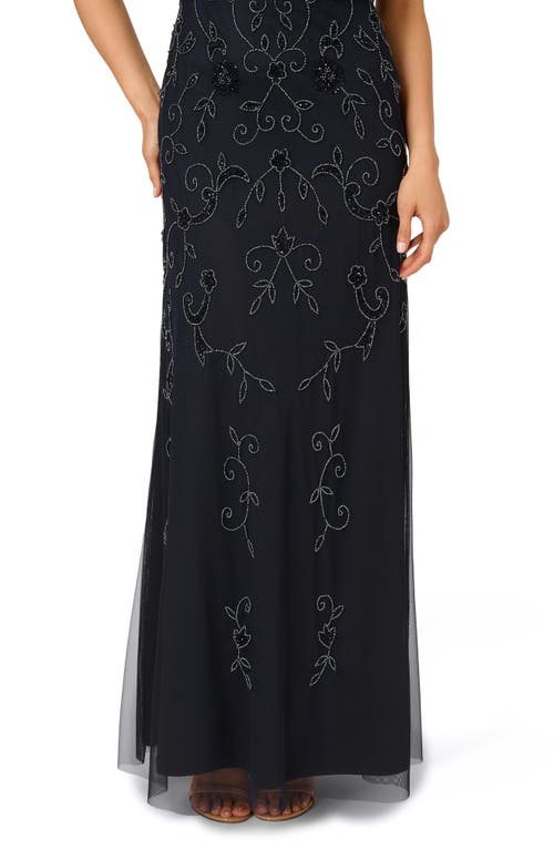 Shop Adrianna Papell Beaded Mesh Gown In Midnight