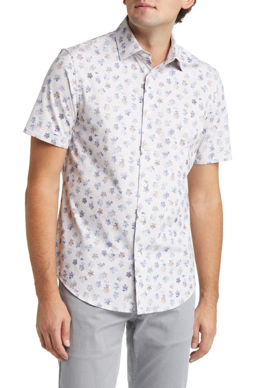 Bugatchi Miles OoohCotton Floral Short Sleeve Button-Up Shirt at Nordstrom,