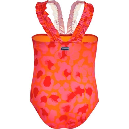 Vilebrequin Girl's One-piece Leopard-print Swimsuit In Abricot
