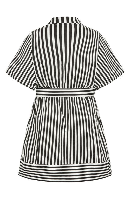 Shop City Chic May Stripe Stretch Poplin Shirtdress In Black Stripe