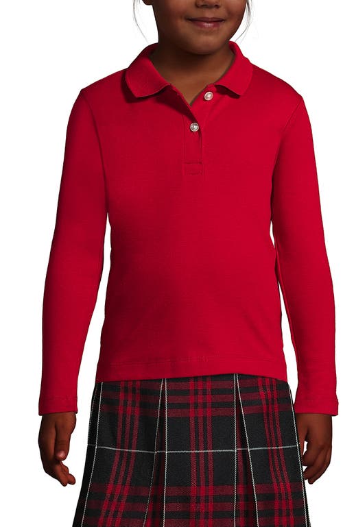 Shop Lands' End School Uniform Girls Long Sleeve Feminine Fit Interlock Polo Shirt In Red