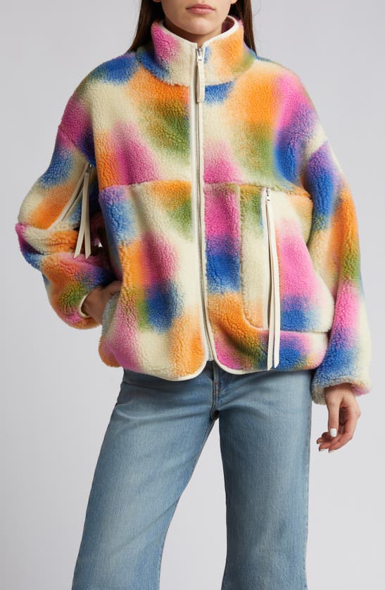 Shop Ugg Marlene Textured Fleece Zip-up Jacket In Rainbow Blur Multi