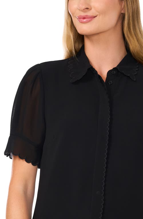Cece Scallop Trim Button-up Shirt In Rich Black