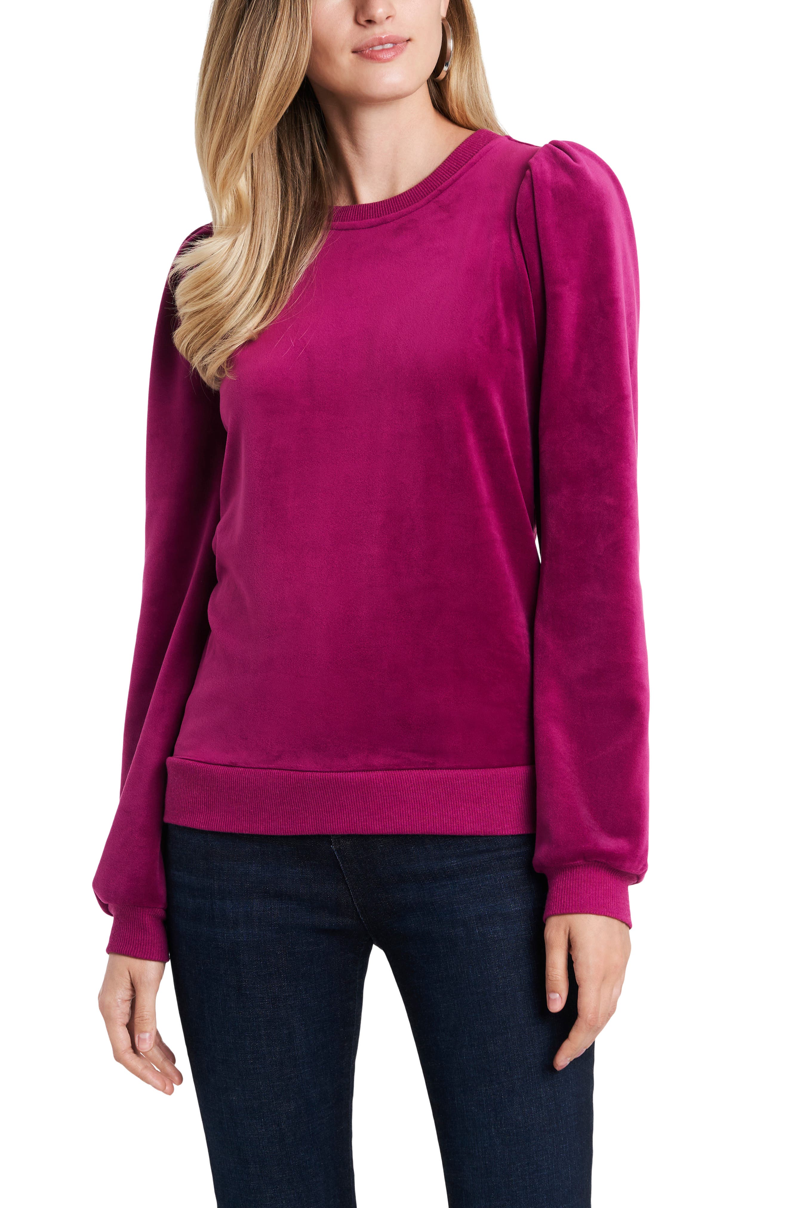 1.state Velour Puff Sleeve Top In Plum Fairy