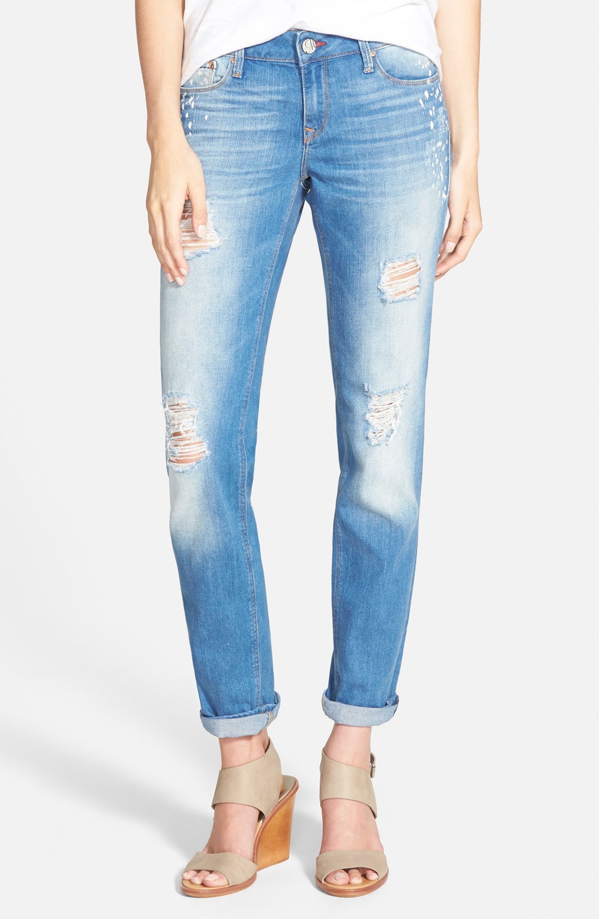 Mavi Jeans 'Emma' Distressed Boyfriend Slim Jeans (Aqua Painted Vintage ...