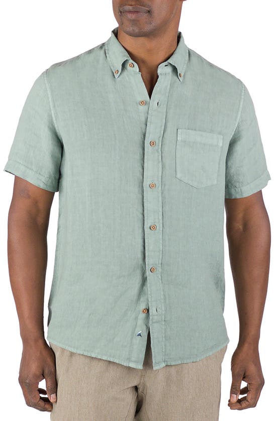 Tailor Vintage Puretec Linen Cotton Button-up Shirt In Chinois Green