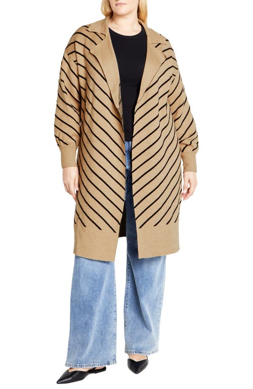 Shop City Chic Ivy Stripe Long Cardigan In Nougat Stripe