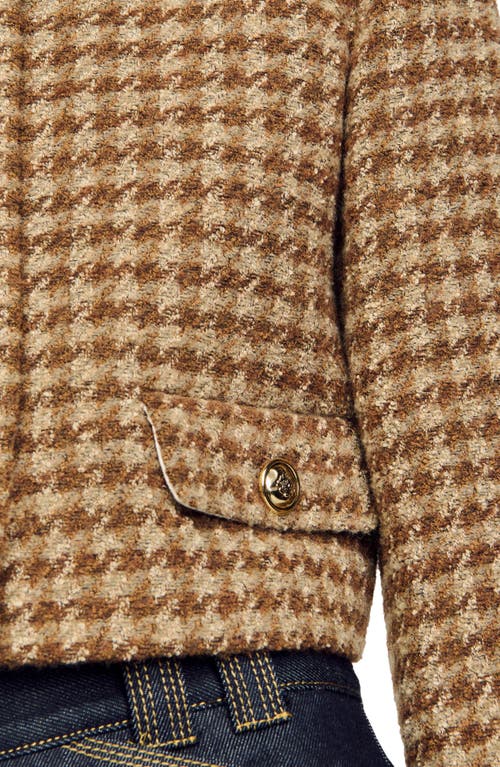 Shop Sandro Short Micro Houndstooth Jacket In Brown