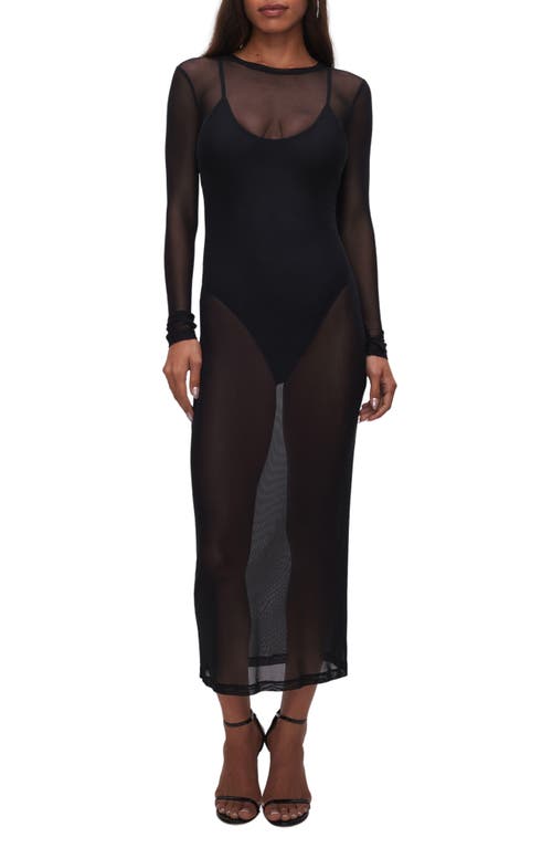 Mesh Swim Cover-Up Maxi Dress in Black001