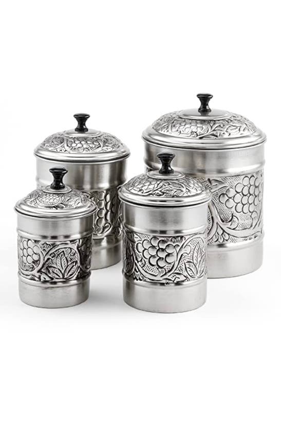 Odi Housewares Heritage 4-piece Embossed Kitchen Canister Set In Gray