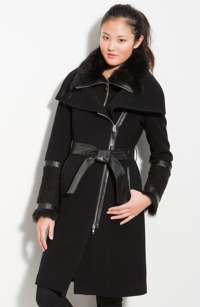 Mackage Belted Coat with Leather & Shearling Trim | Nordstrom