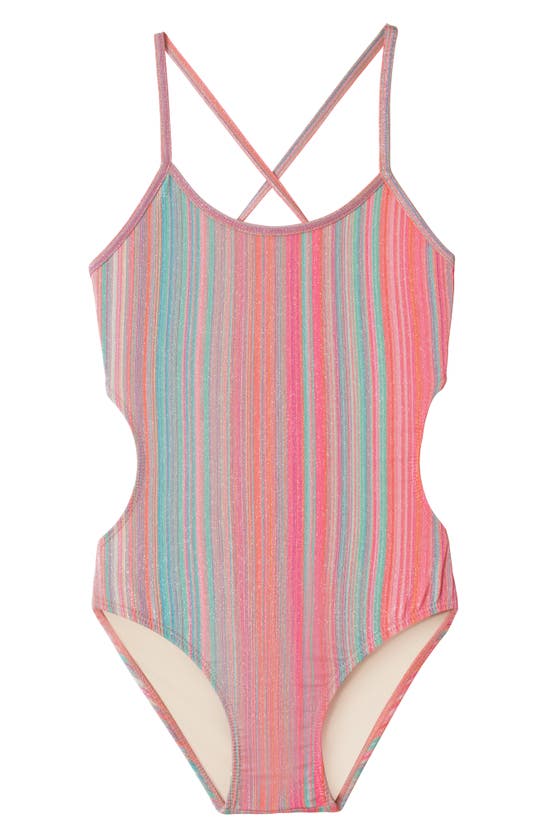 Shop Pq Swim Kids' Ayah Stripe Cutout One-piece Swimsuit In Newport Stripe