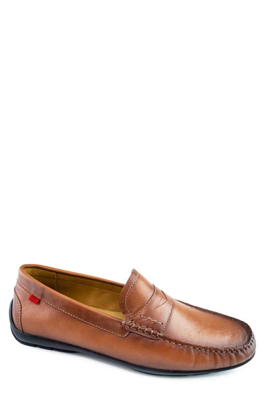 Shop Marc Joseph New York Hamilton Penny Strap Driving Loafer In Whiskey Brushed Napa