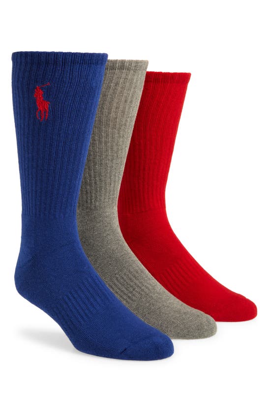 Polo Ralph Lauren Assorted 3-pack Crew Socks In Blue/ Grey/ Red